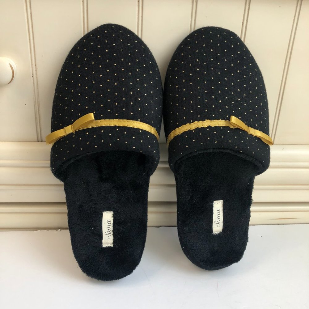 Soma Polka Dot Black and Gold Cozy Slippers Glamcore Classic Comfy Fairycore